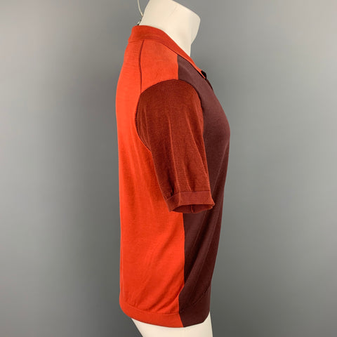PS by PAUL SMITH Size M Orange & Brown Color Block Cotton Short Sleeve Polo