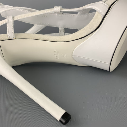 GUCCI Size 9 White Leather & Suede Strappy Platform LIFFORD MELBOURNE Gladiator Sandals