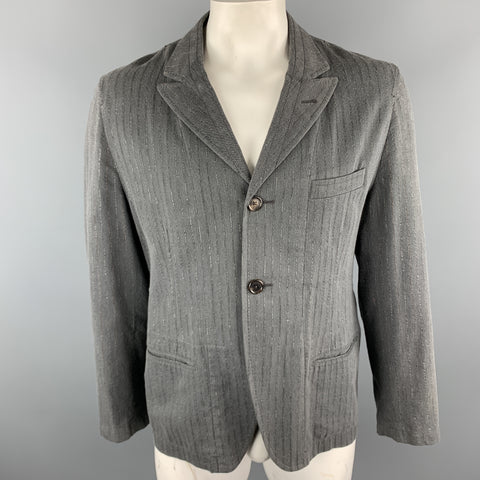 ANN DEMEULEMEESTER Size XL Grey Stripe Cotton Blend Peak Lapel Jacket