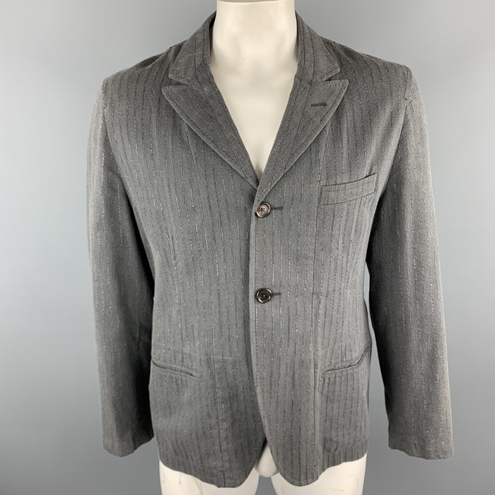 ANN DEMEULEMEESTER Size XL Grey Stripe Cotton Blend Peak Lapel Jacket