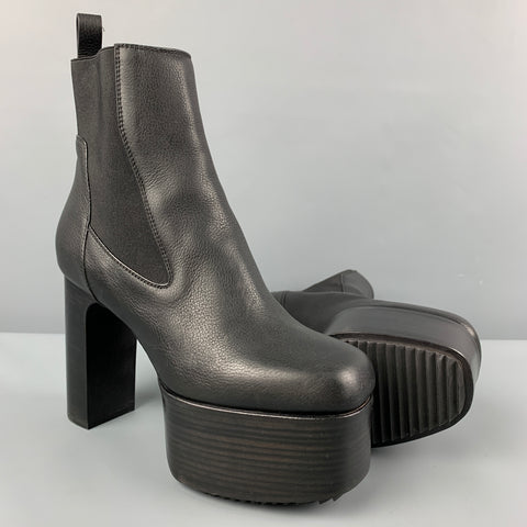 RICK OWENS Size 7.5 Black Leather 65mm Platform Boots