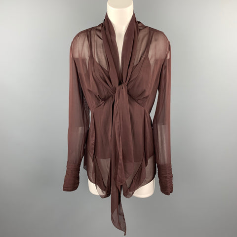 DONNA KARAN Size 6 Burgundy Silk Tie Up Camisole Blouse