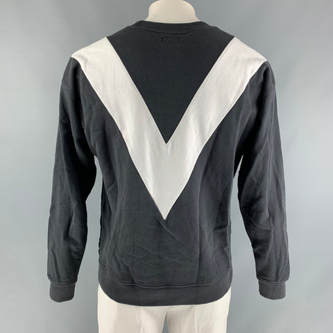 ATF Size L Charcoal White Color Block Cotton Crew-Neck Sweatshirt