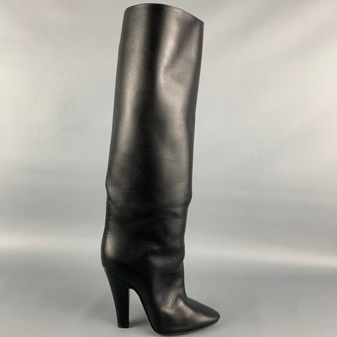 SAINT LAURENT Talla 8 Botas hasta la rodilla de piel de becerro elegantes en negro