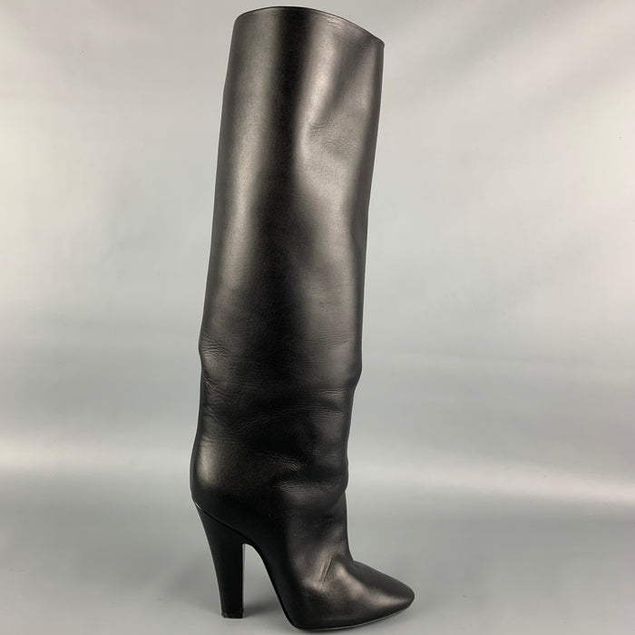 SAINT LAURENT Size 8 Black Sleek Calfskin Knee Boots