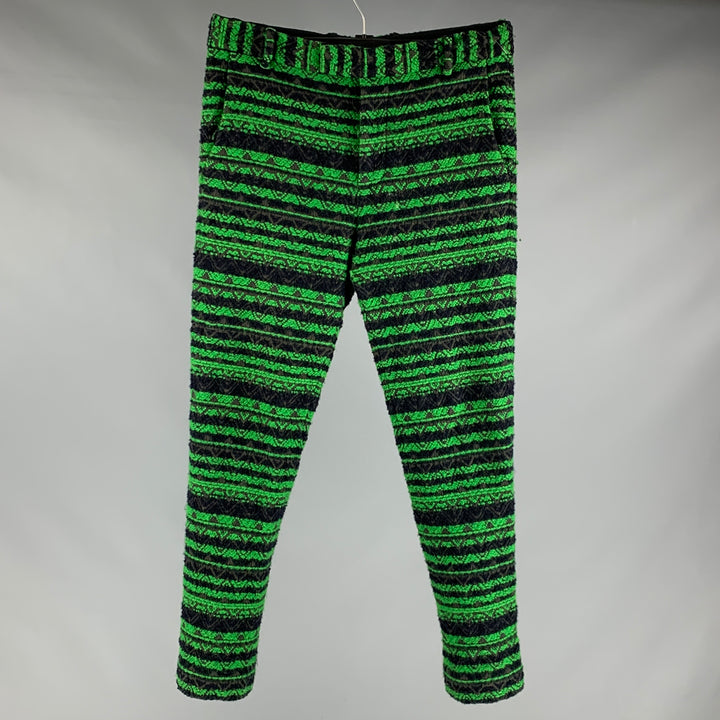 3.1 PHILLIP LIM Talla 32 Verde Negro Tweed Algodón Lana Cremallera Pantalones de vestir