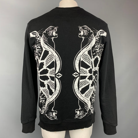 JUST CAVALLI Size XL Black & White Print Cotton Crew-Neck Sweatshirt
