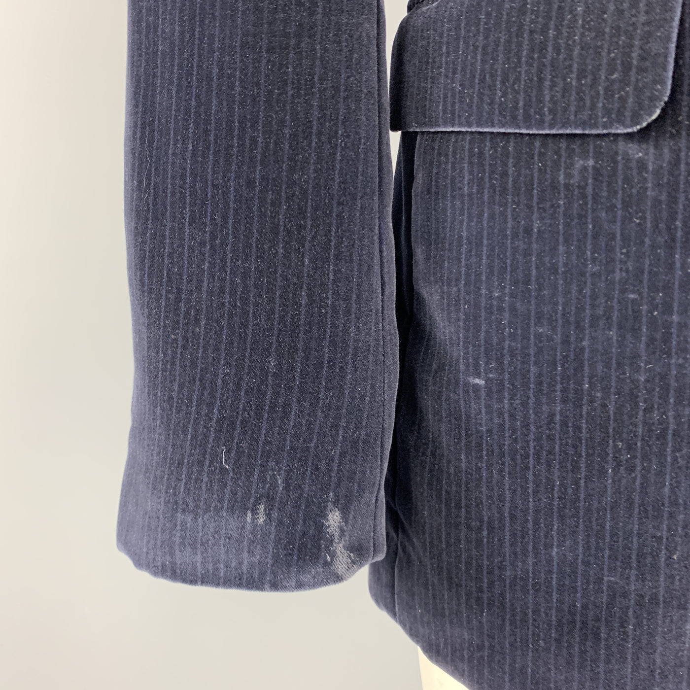 THEORY Size 42 Navy Stripe Cotton Velvet Notch Lapel Long Sport Coat