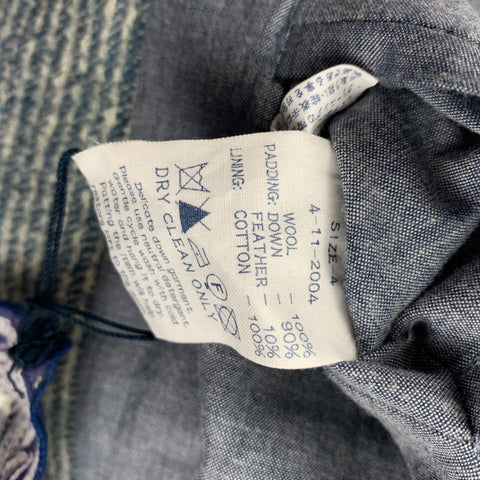 45rpm Size L Indigo & Beige Stripe Wool Down Fill Notch Lapel Coat
