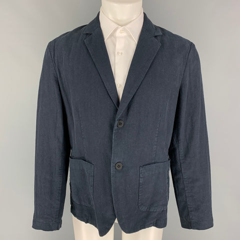 FOLK Size M Navy Linen Cotton Notch Lapel Sport Coat