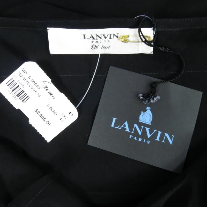 LANVIN S/S 2007 Taille 8 Robe de cocktail à volants en soie noire à volants drapés et cravate
