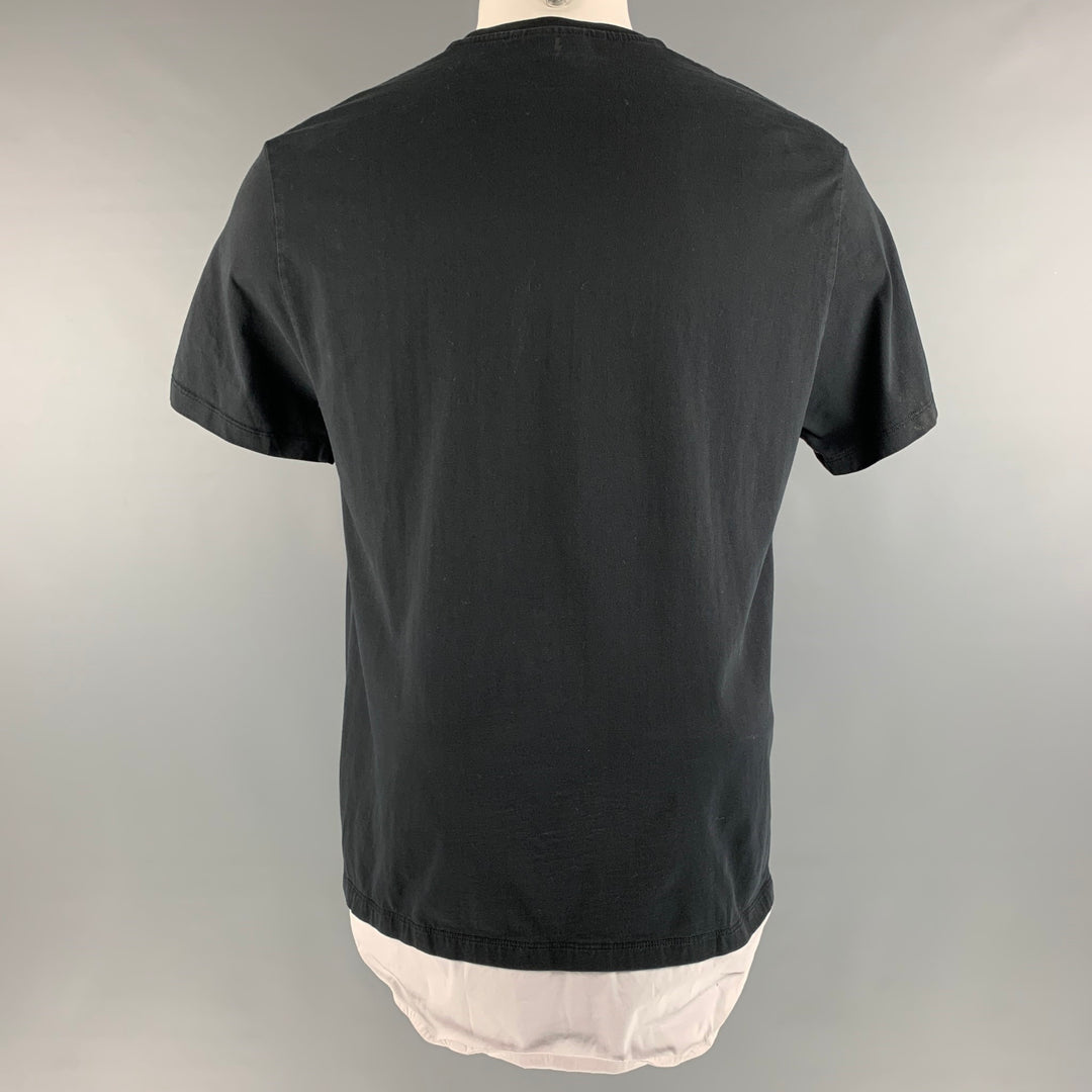 NEIL BARRETT Talla M Camiseta de manga corta de algodón de tejidos mixtos blanco negro