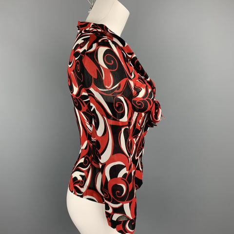 MIU MIU Size M Red & Black Print Viscose Blouse