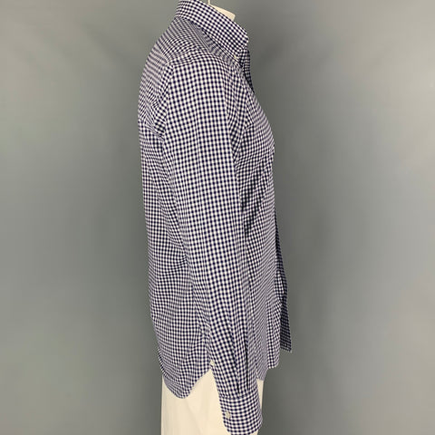 HAMILTON Size L Navy White Gingham Long Sleeve Shirt