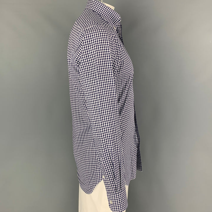 HAMILTON Size L Navy White Gingham Long Sleeve Shirt