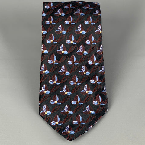 ERMENEGILDO ZEGNA Black Red Blue Floral Silk Neck Tie
