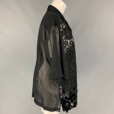 DRIES VAN NOTEN Size M Black Cotton Blend Payettes Short Sleeve Shirt