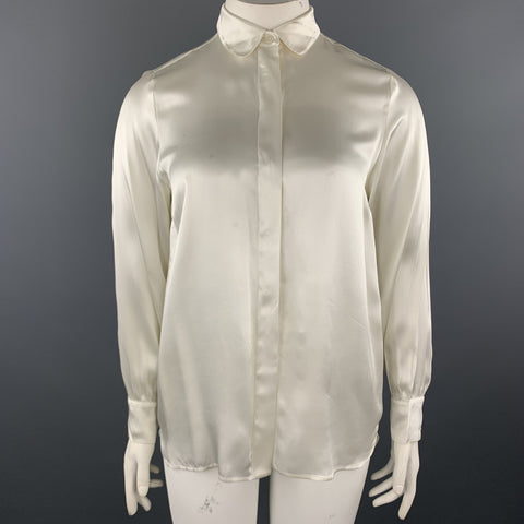 STELLA McCARTNEY Size 12 Cream Silk Satin Collar Blouse