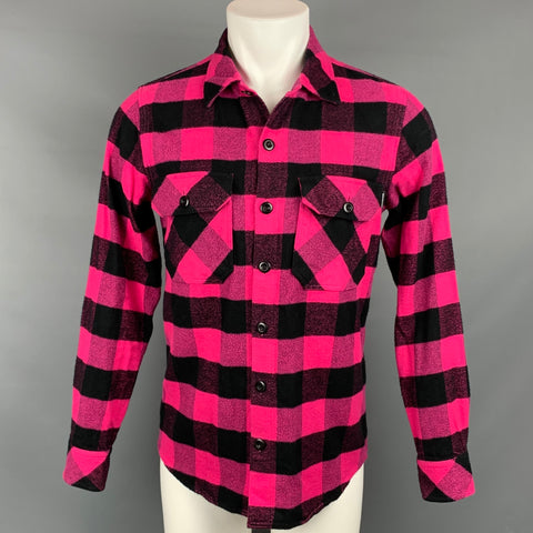 SANDRO Size M Pink & Black Buffalo Plaid Brushed Cotton Long Sleeve Shirt