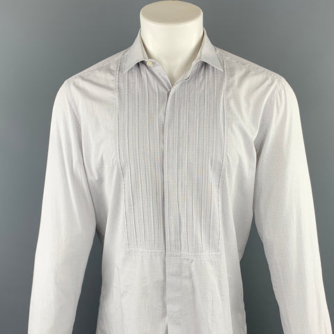 LANVIN Size M Grey Window Pane Cotton Button Up Long Sleeve Shirt