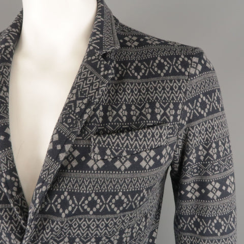 STILOSOPHY L Abrigo deportivo corto con solapa de muesca de punto Fairisle en azul marino y gris