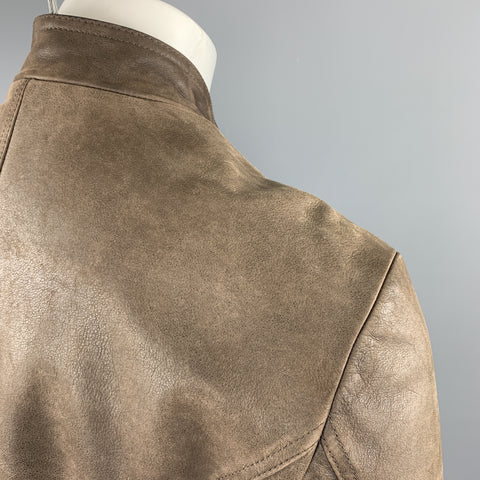 ARMANI JEANS Taille S Veste en cuir marron zippée en détresse