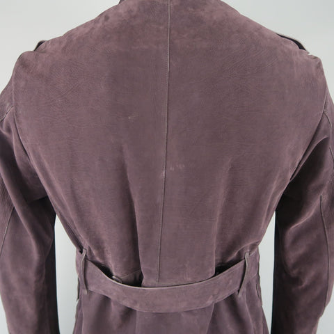 BURBERRY PRORSUM Printemps 2015 42 Veste ceinturée en daim violet aubergine avec poches plaquées