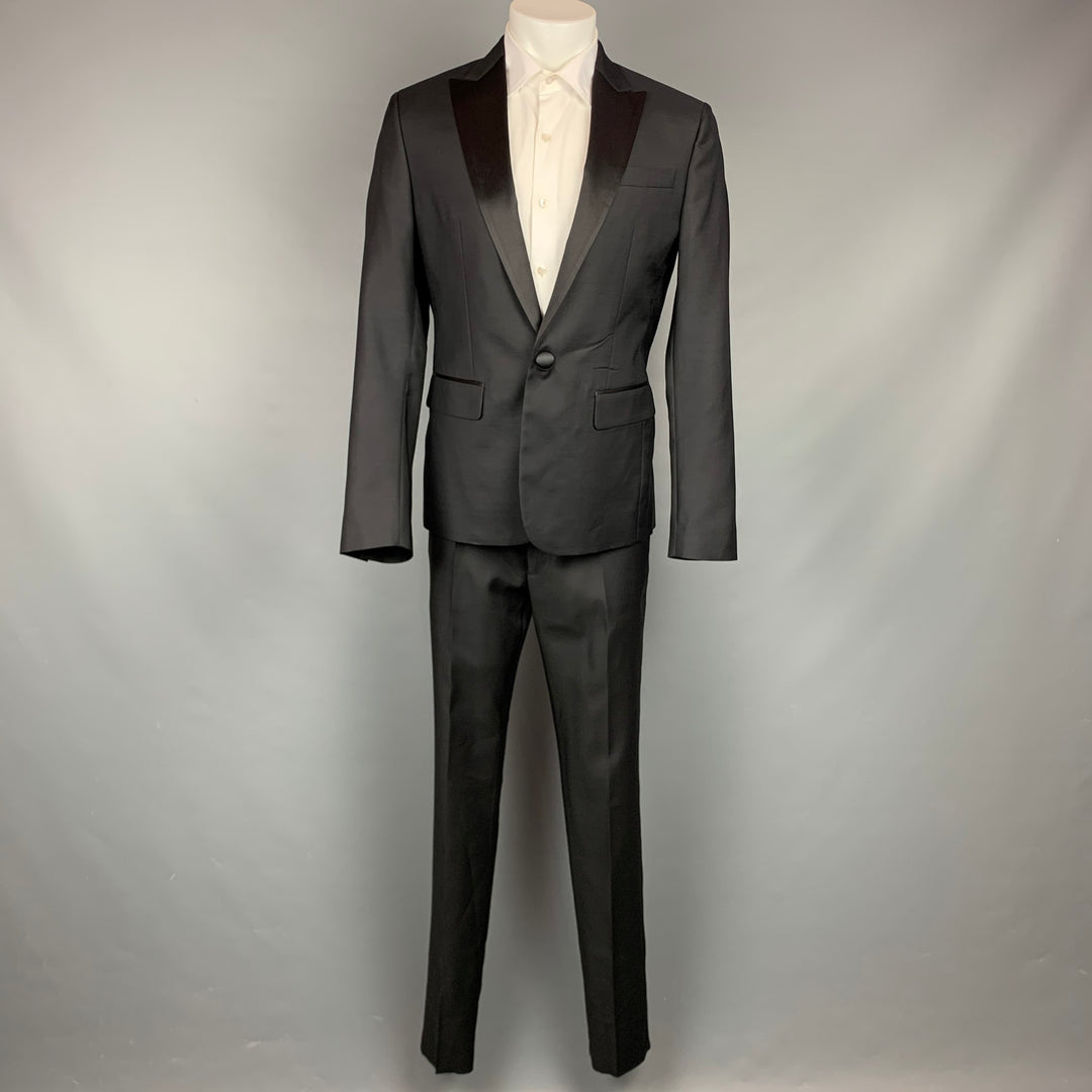 DSQUARED2 Taille 42 Costume de smoking noir en laine/soie à revers en pointe