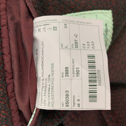 L.B.M. 1911 Size 36 Burgundy & Black Textured Wool / Cotton Slim Fit Sport Coat
