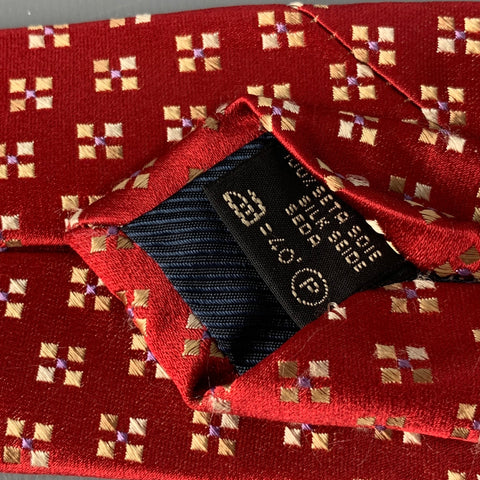 ERMENEGILDO ZEGNA Red Beige Squares Silk Satin Tie