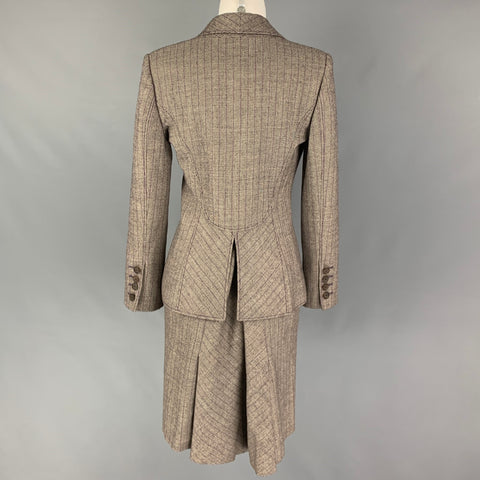 VALENTINO Size 6 Brown White Purple Virgin Wool Stripe Single Button Skirt Suit