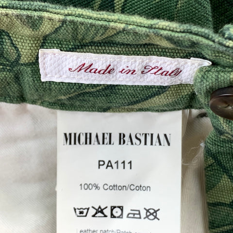 MICHAEL BASTIAN Size 30 Green Print Cotton Button Fly Casual Pants