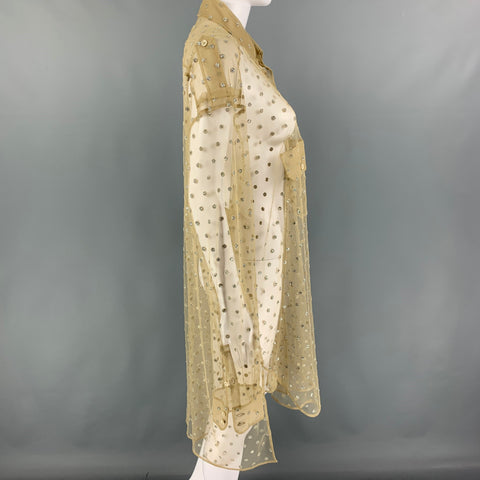 MAISON MARTIN MARGIELA Size 2 Khaki Silver Mesh Dots Oversized Shirt