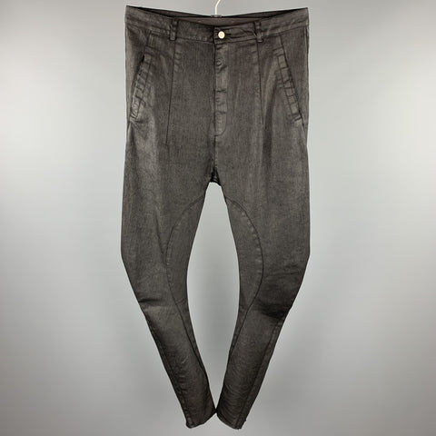 ARMY OF ME Size 33 Black Waxed Cotton Drop-Crotch Curved Leg Casual Pants