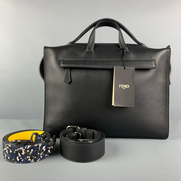 FENDI Black Leather 7VA400 Tote Briefcase Bag