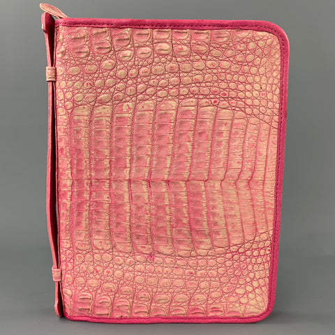 Étui pour iPad en cuir gaufré rose CARLOS FALCHI
