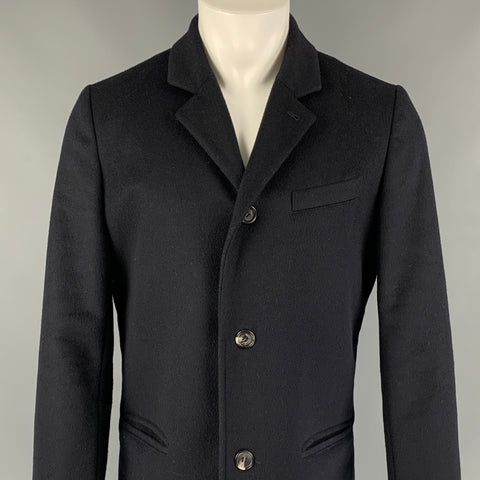A.P.C. Size L Navy Wool / Polyamide Single Breasted Coat