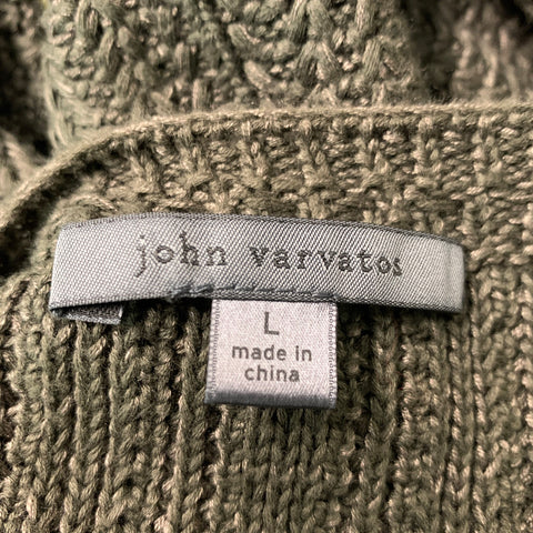 JOHN VARVATOS Size L Dark green Knitted Cotton &  Silk V-Neck Sweater