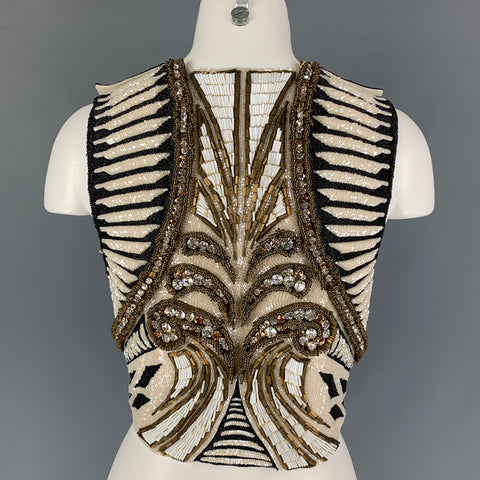BALMAIN SS 2012 Size 8 White Black Gold Silk Beaded Sleeveless Dress Top