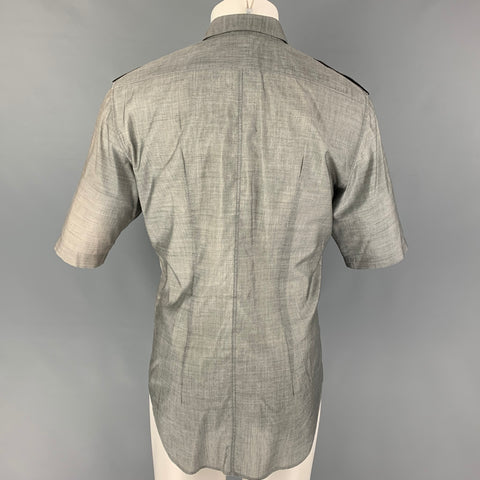 DIOR HOMME Size M Gray Cotton Polyurethane Epaulettes Short Sleeve Shirt