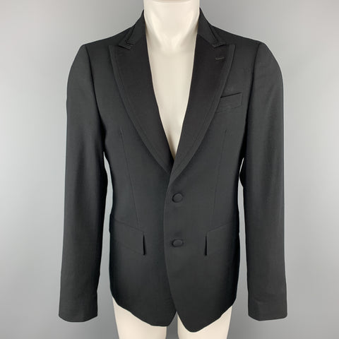 MARIO MATTEO Size 38 Black Wool Peak Lapel Sport Button Cuff Coat