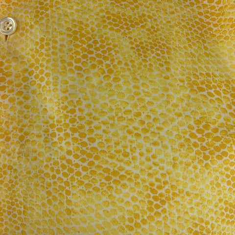 AGNES B. Size L Yellow Snake Skin Print Textured Cotton Button Up Long Sleeve Shirt
