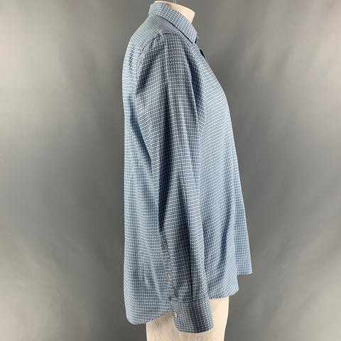 ETRO Size XL Blue &  Grey Print Button Up Long Sleeve Shirt