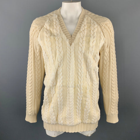 BURBERRY PRORSUM O/I 2011 Talla XL Suéter tipo jersey con cuello en V de lana y cachemira color crema