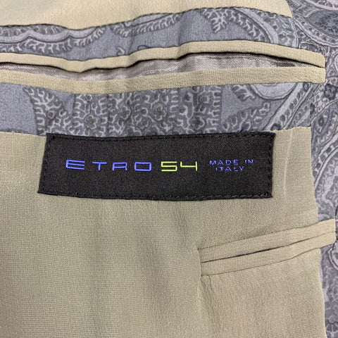 ETRO Size 44 Tan & Grey Paisley Cotton Notch Lapel Sport Coat