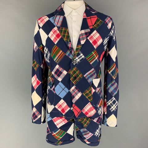 BAND OF OUTSIDERS Talla 42 Traje de solapa de muesca de algodón con patchwork multicolor azul marino