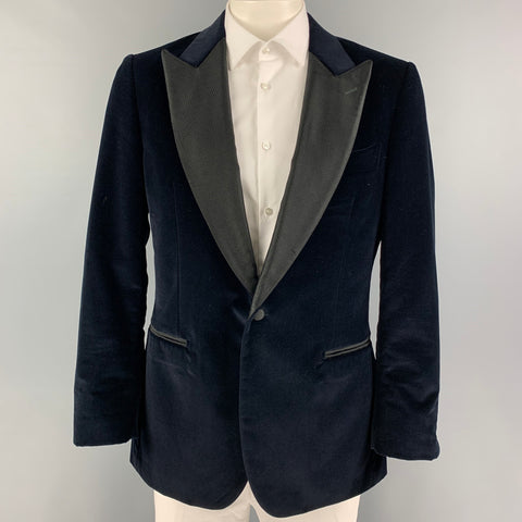 SUIT SUPPLY Size 44 Navy Black Cotton Velvet Peak Lapel Sport Coat