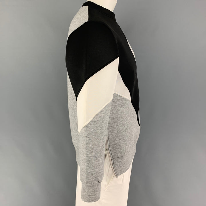 NEIL BARRETT Size L Grey White Geometric Cotton Asymmetrical Sweatshirt