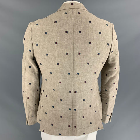 BAND OF OUTSIDERS Oatmeal &  Navy Size 40 Woven Linen Notch Lapel Sport Coat