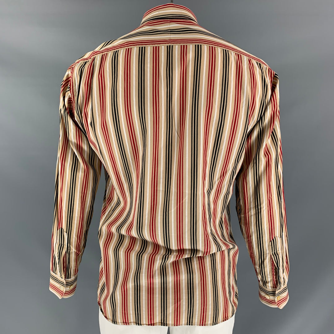 BURBERRY LONDON Size L Beige Red Stripe  Button Down Long Sleeve Shirt